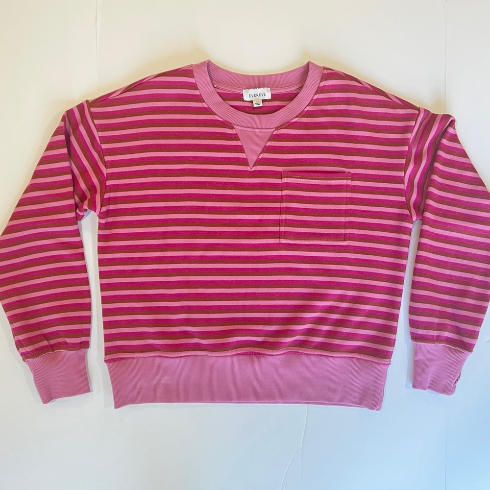 Evereve Pink and Brown Striped Crewneck Top size Medium